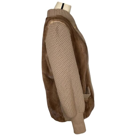 Pollack Furs Brown Genuine MINK Fur Knit Combo Jacket Size: M - Picture 2 of 4